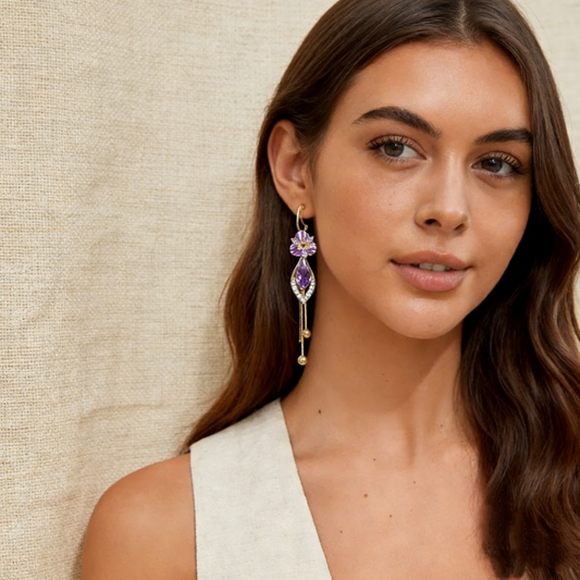 Natural Amethyst Tassel Earrings
