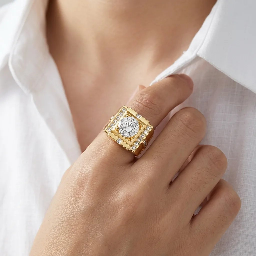 Square Halo Solitaire Moissanite Men&