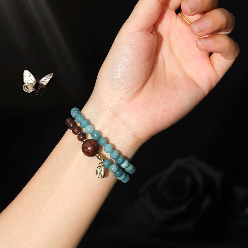 Green Sandalwood &amp; Agate Beaded Bracelet Collection