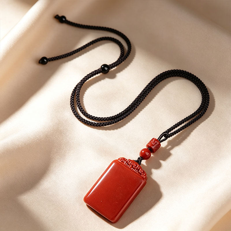 Cinnabar Plain Safety Tablet Pendant Necklace