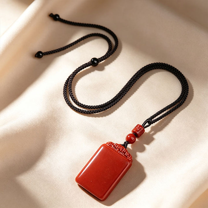 Cinnabar Plain Safety Tablet Pendant Necklace