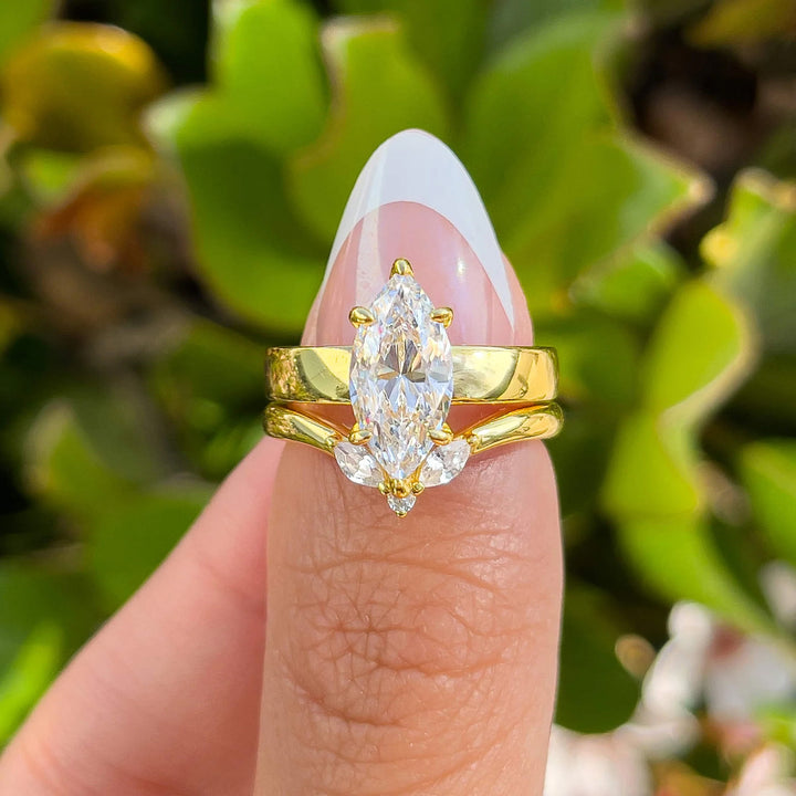 Marquise Three‑Stone Bridal Ring Set