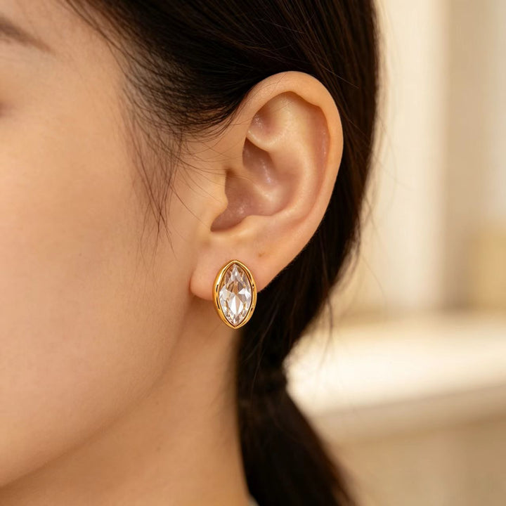 Marquise Bezel Set Moissanite Stud Earrings