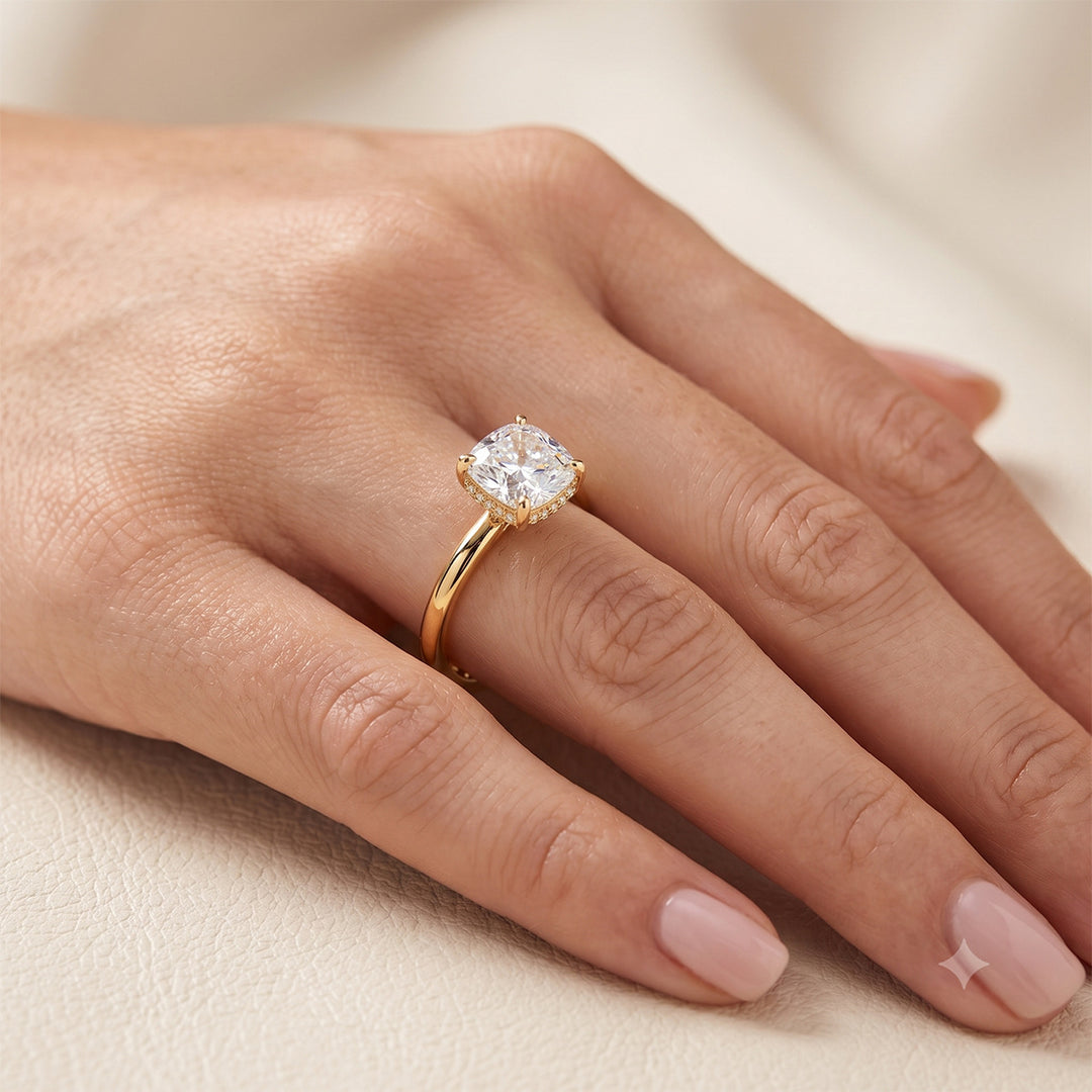 Cushion Cut Hidden Pavé Solitaire Ring