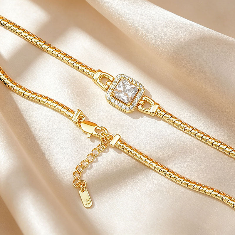 Halo-Style Snake Chain Bracelet With Diamond Accents