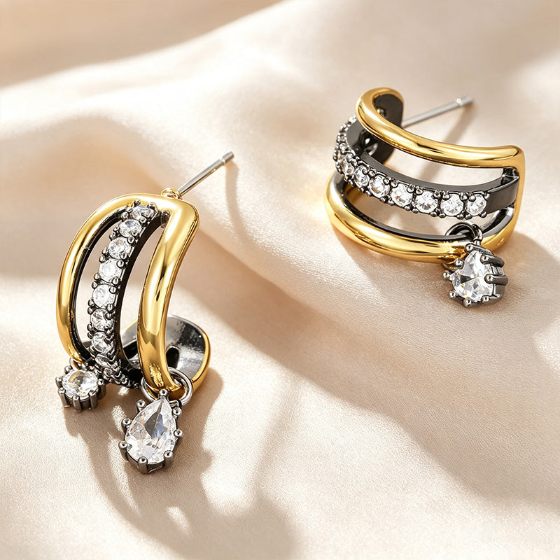 Two-Tone Layered C-Hoop Earrings