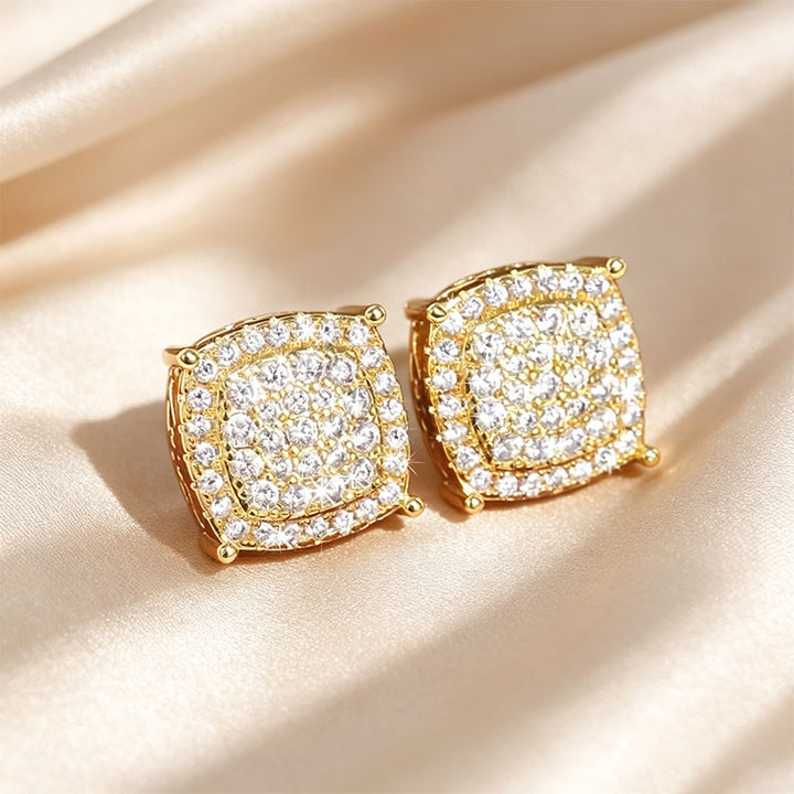 Elegant Square Pavé Diamond Stud Earrings