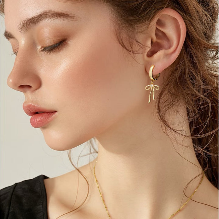 Bow Drop Huggie Hoop Earrings