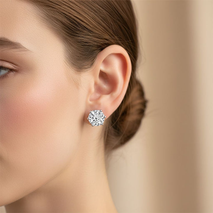 Round Classic Six‑Prong Solitaire Moissanite Stud Earrings