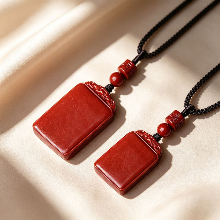 Cinnabar Plain Safety Tablet Pendant Necklace
