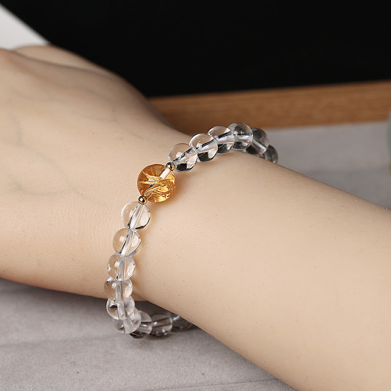 Clear Quartz &amp; Black Onyx Beaded Bracelet Collection