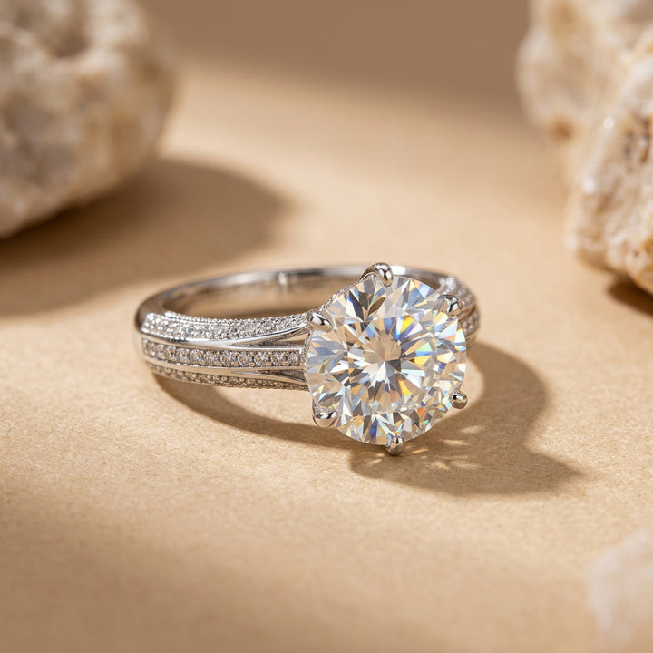 Oval Twisted Pave‑Set Solitaire Moissanite Engagement Ring