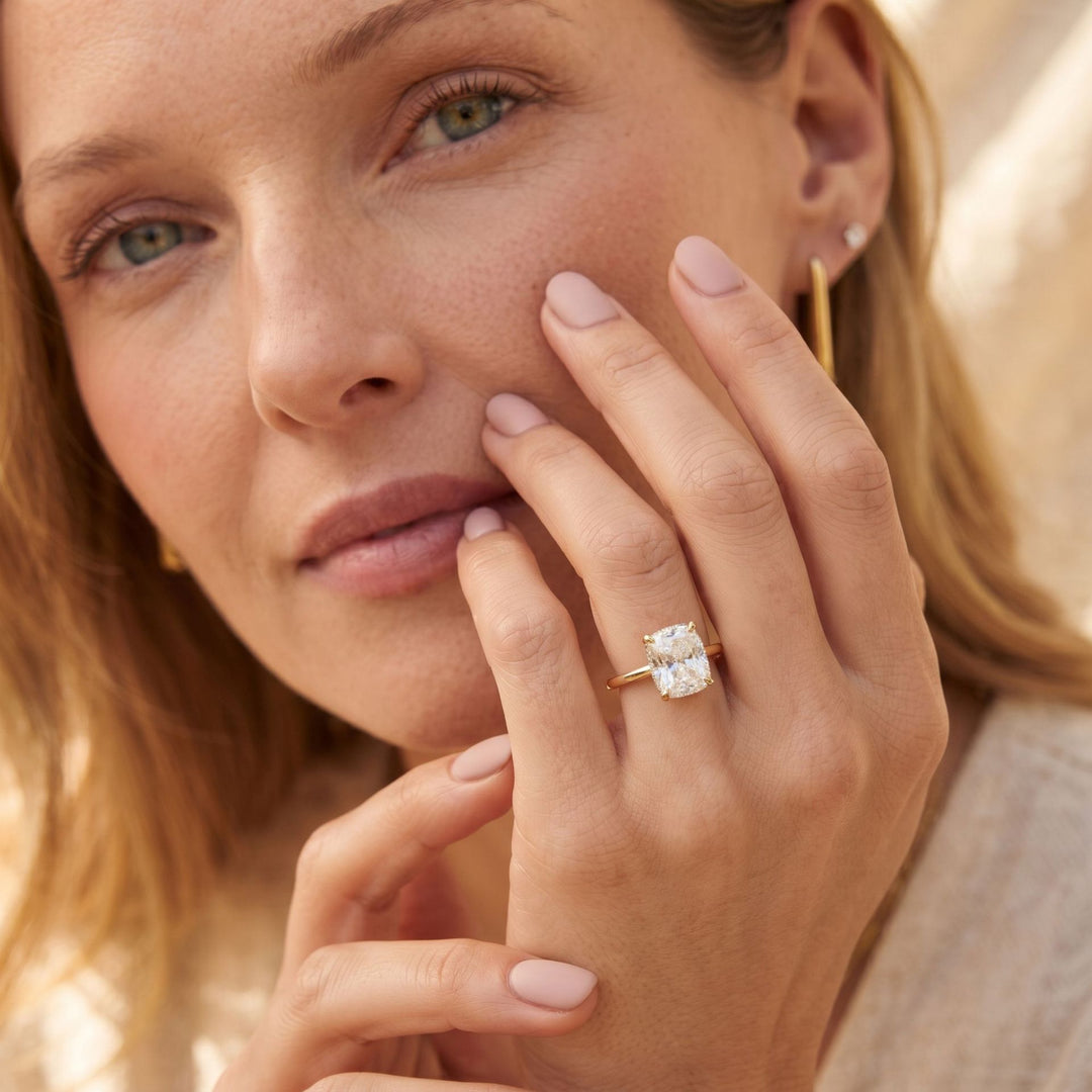Elegant Elongated Cushion Partial Halo Moissanite Ring