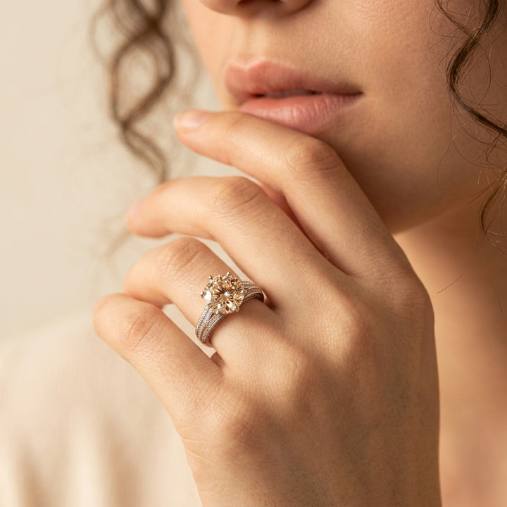 Oval Twisted Pave‑Set Solitaire Moissanite Engagement Ring