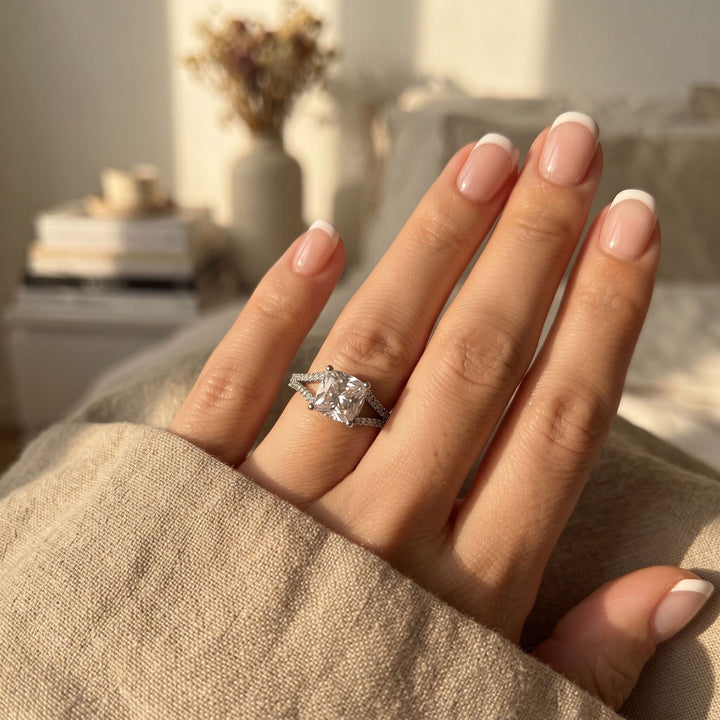 Cushion Split Shank Pavé Moissanite Ring