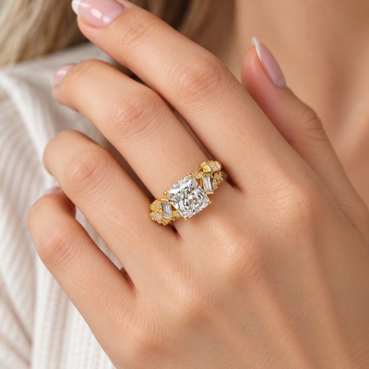 Radiant Cut Baguette Side Stone Pavé Ring