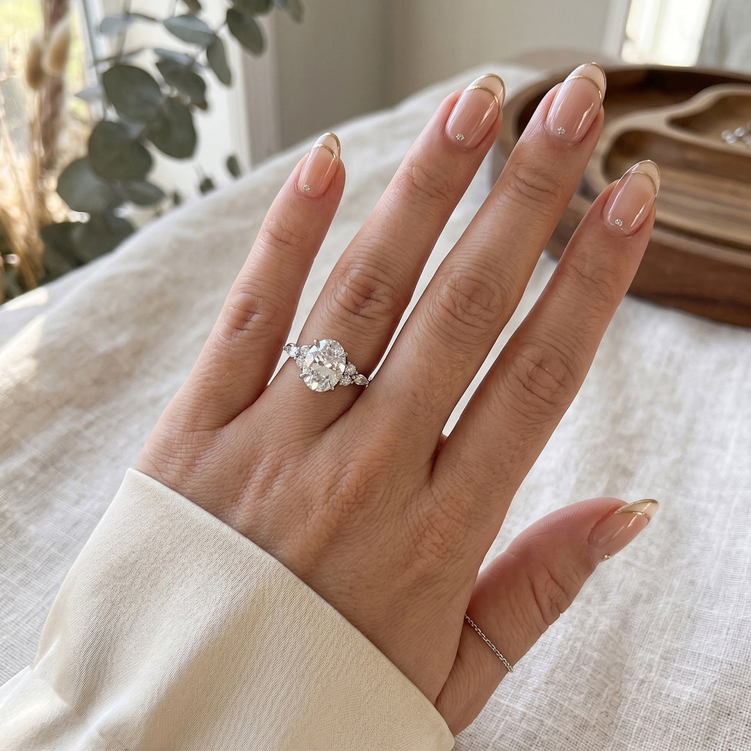 Oval Four-Prong Side Cluster Ring