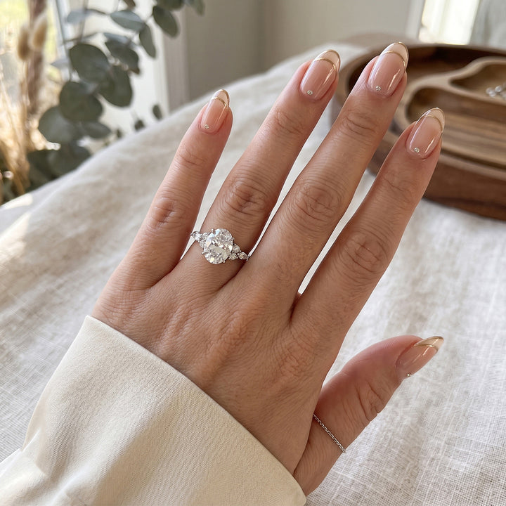 Oval Four-Prong Side Cluster Ring