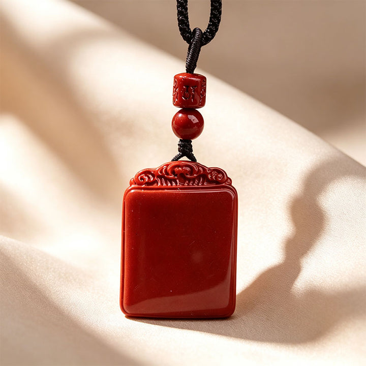 Cinnabar Plain Safety Tablet Pendant Necklace