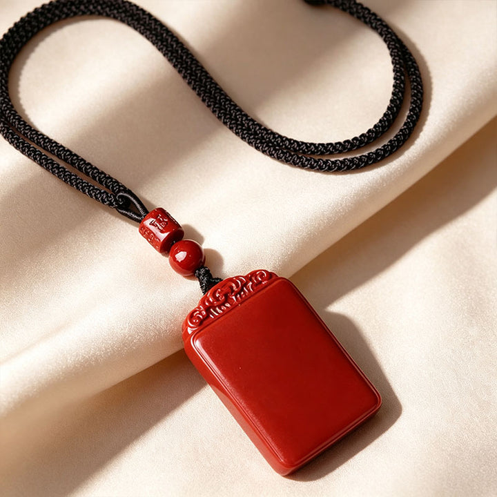 Cinnabar Plain Safety Tablet Pendant Necklace