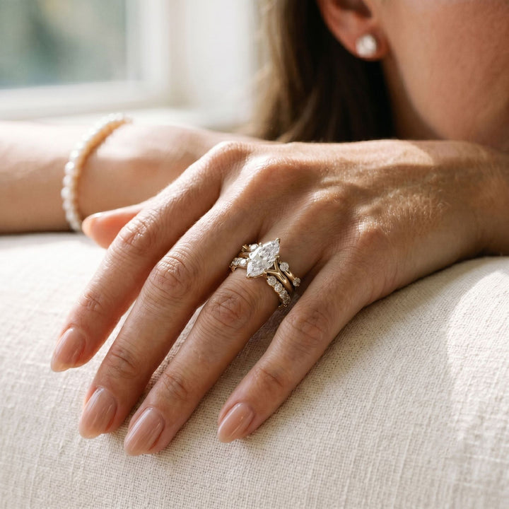 Sparkling Marquise-Cut Center Stone Stackable Ring Set