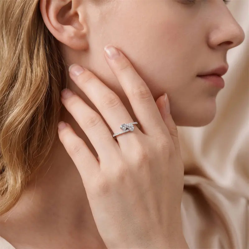 Double Heart Bezel Pavé Ring