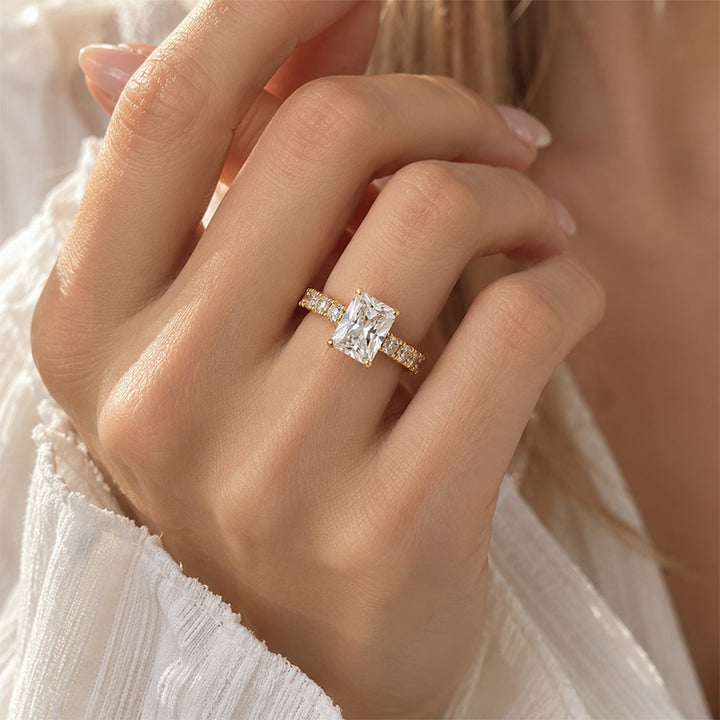Radiant Four-Prong Princess Side Stone Moissanite Ring