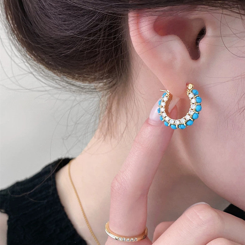 Blue Turquoise Hoop Earrings