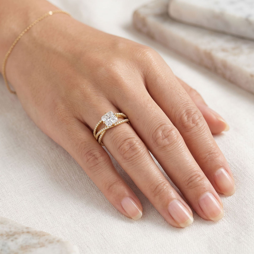 Crisscross Pavé Moissanite Ring