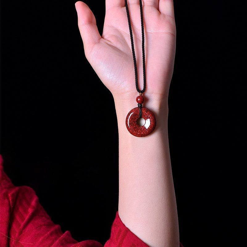 Crystal Cinnabar Peace Donut Pendant Necklace