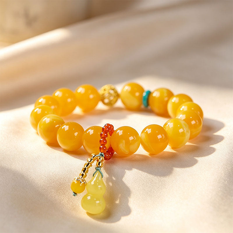 Amber Gourd Tassel Beaded Bracelet