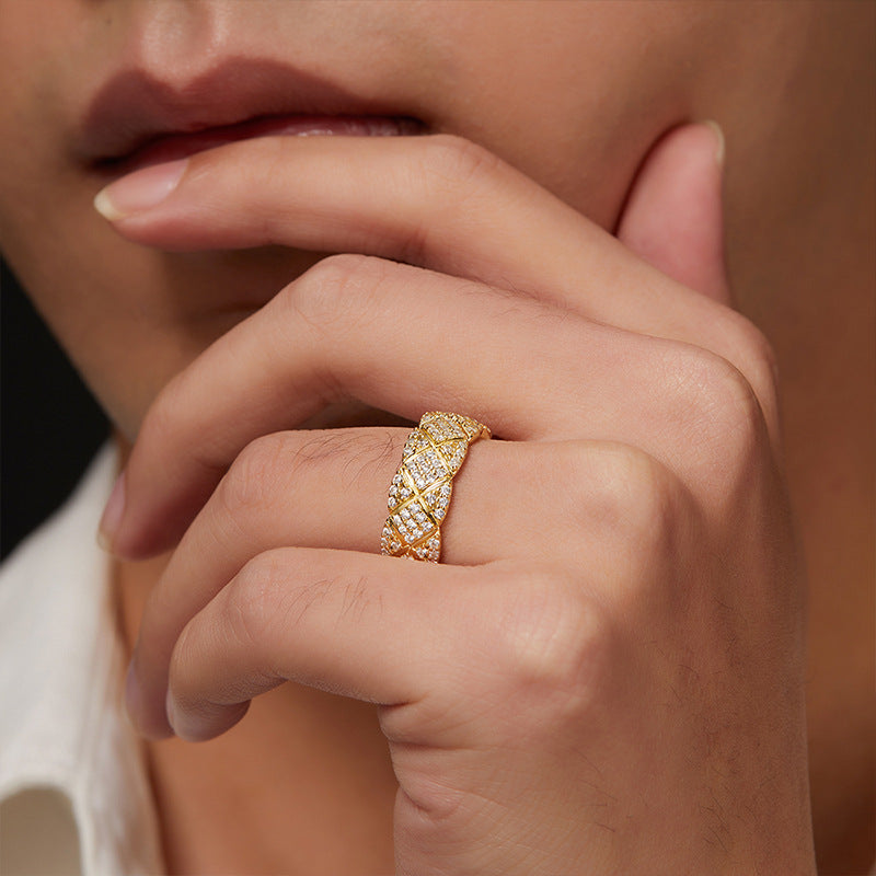 Quilted Pave‑Set Moissanite Wide Band Ring
