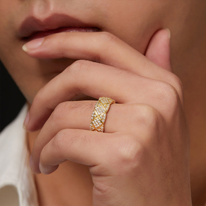 Quilted Pave‑Set Moissanite Wide Band Ring