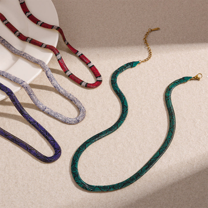 Snake Print Herringbone Chain Choker Necklace