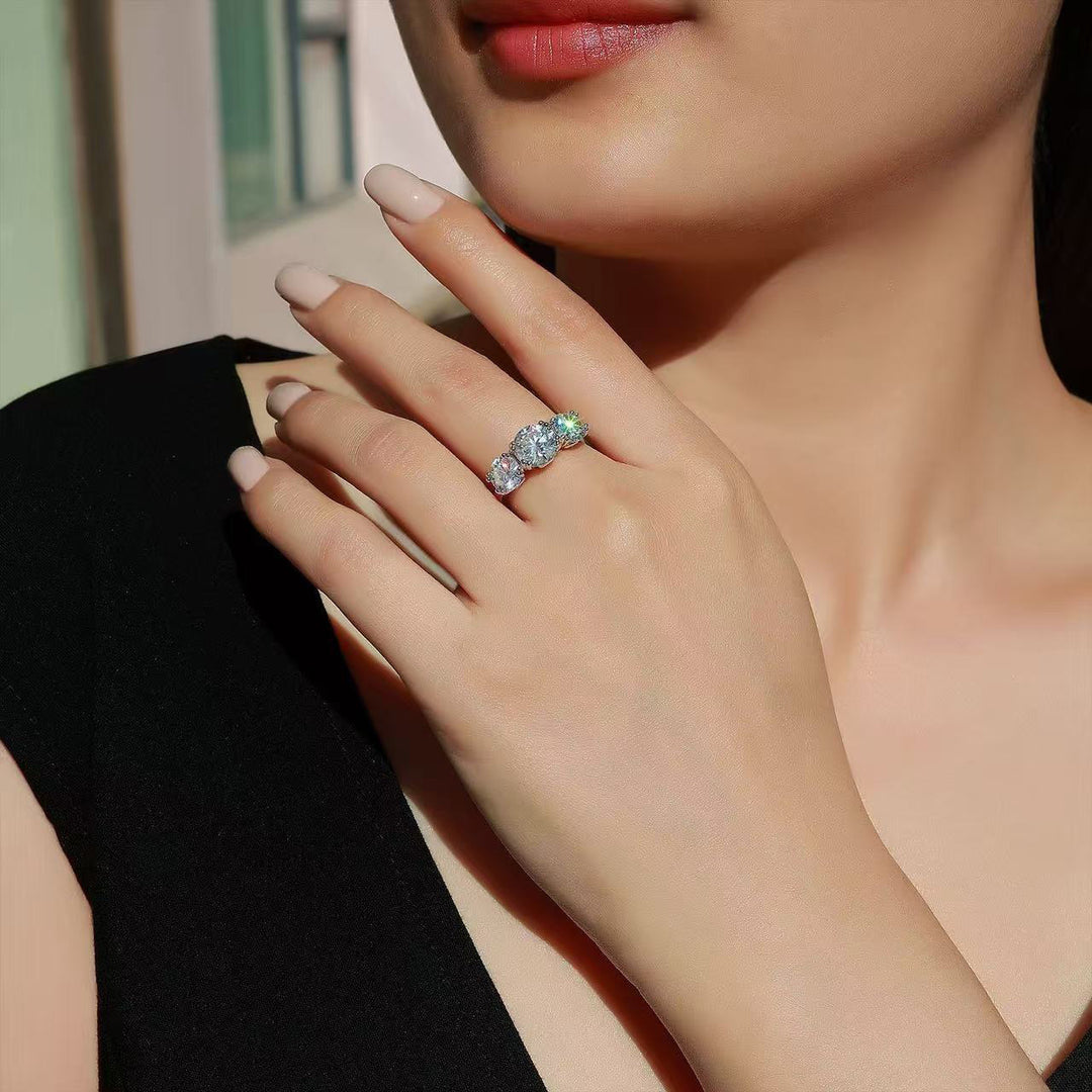 Three-Stone Round Cut Four-Prong Ring