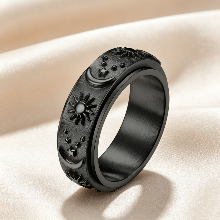 Sun‑Moon‑Star Embossed Rotating Spinner Ring Collection
