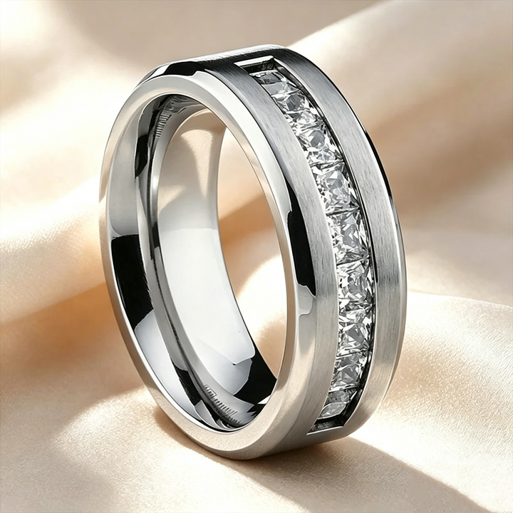 Brushed-Finish Inlaid Ring