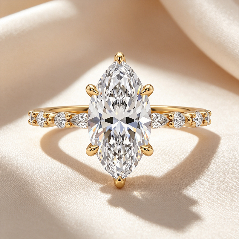 Marquise‑Cut Alternating‑Accent Moissanite Ring