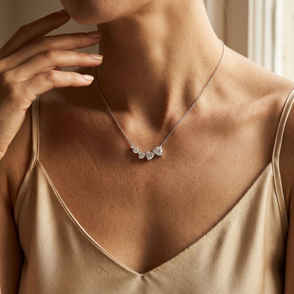 Heart‑Cut Gradient Moissanite Curved Pendant Necklace
