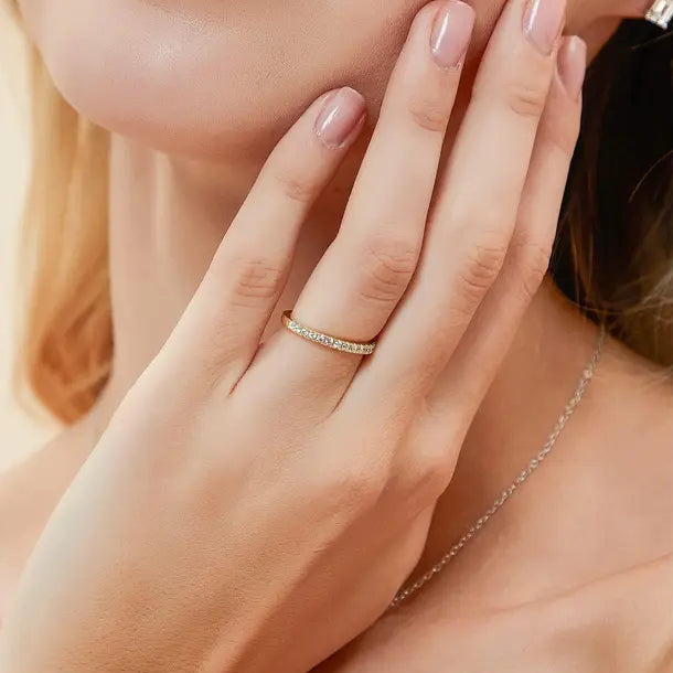 Half Pavé Band Moissanite Stackable Ring