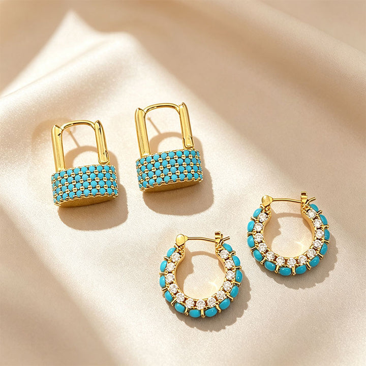 Blue Turquoise Hoop Earrings