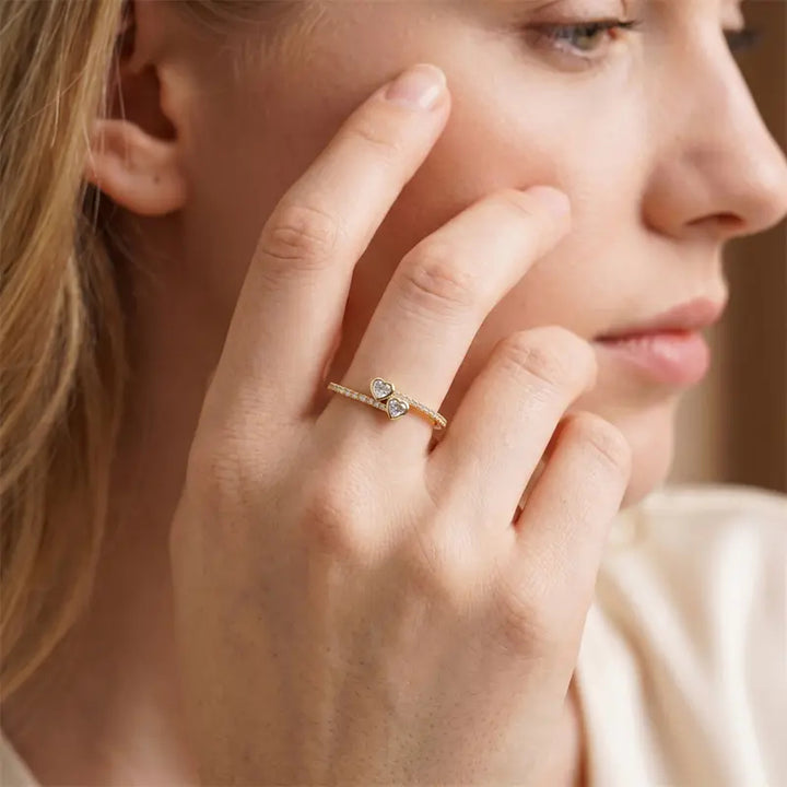 Double Heart Bezel Pavé Ring
