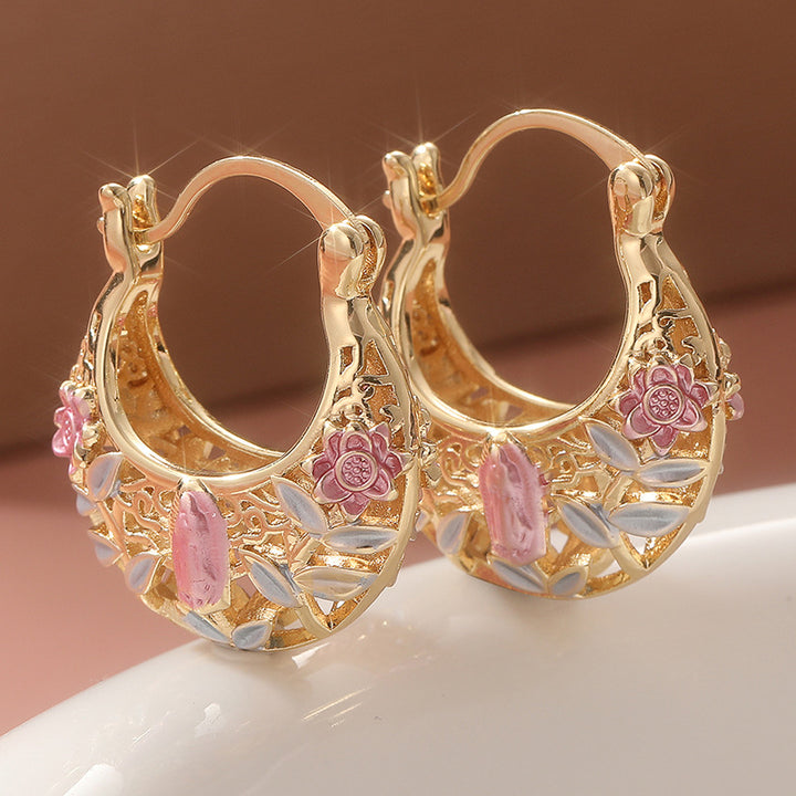 Vintage Floral Madonna Hoop Earrings