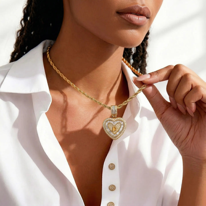 Initial Double Heart Pavé Necklace