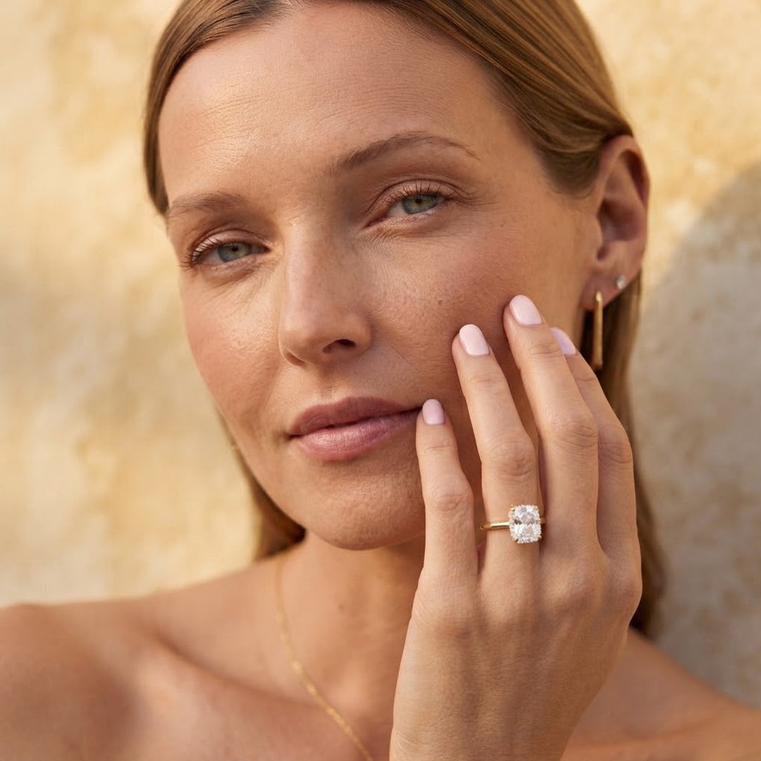Elegant Elongated Cushion Partial Halo Moissanite Ring