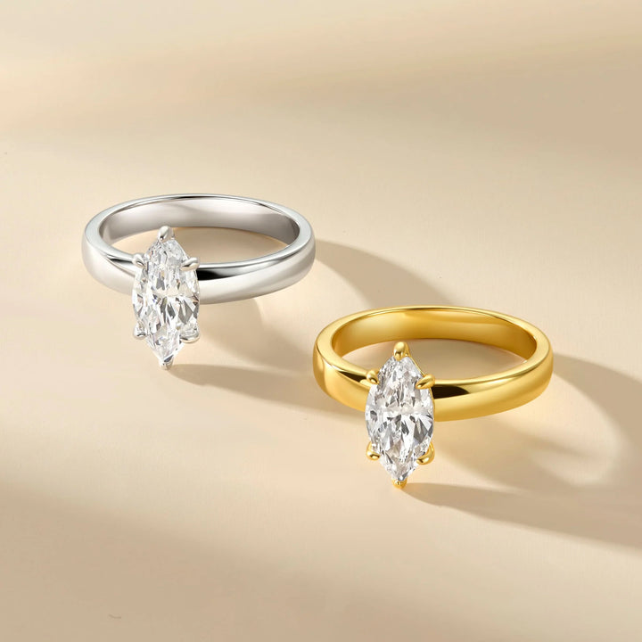 Marquise Three‑Stone Bridal Ring Set