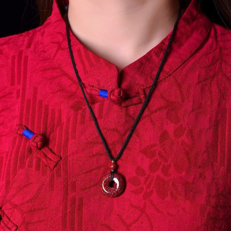 Crystal Cinnabar Peace Donut Pendant Necklace