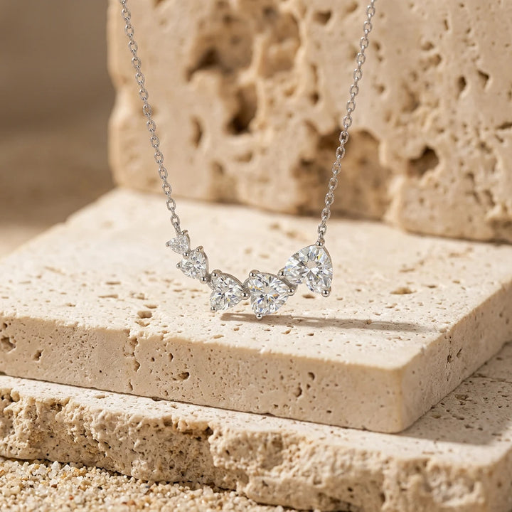 Heart‑Cut Gradient Moissanite Curved Pendant Necklace