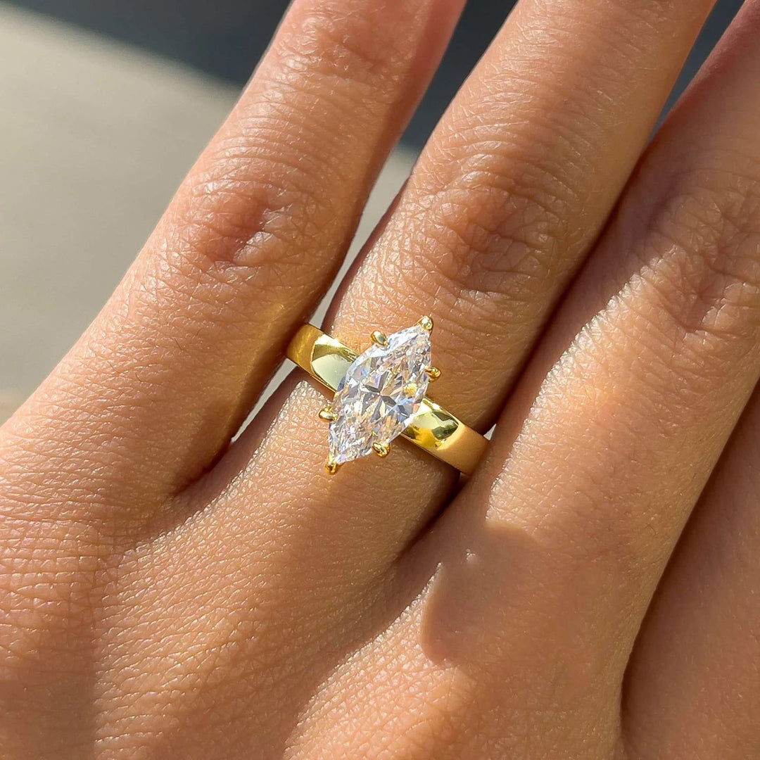 Marquise Three‑Stone Bridal Ring Set