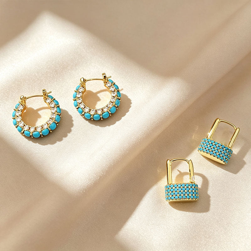 Blue Turquoise Hoop Earrings